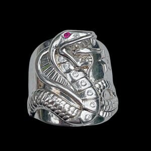 Sterling Silver Snake Biker Ring - Size 10